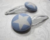 White stars on light blue, with white hair clips 50mm (no1106)