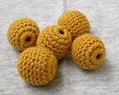 ALL NATURAL BEADS Mustard Yellow Set of 5 Pieces Crocheted 15mm  Cotton and Wood Beads GREAT SUPPLIES for Necklace Bracelet Charms Pendants Bookmarks Decoration Crafting Projects WHOLESALE AVAILABLE