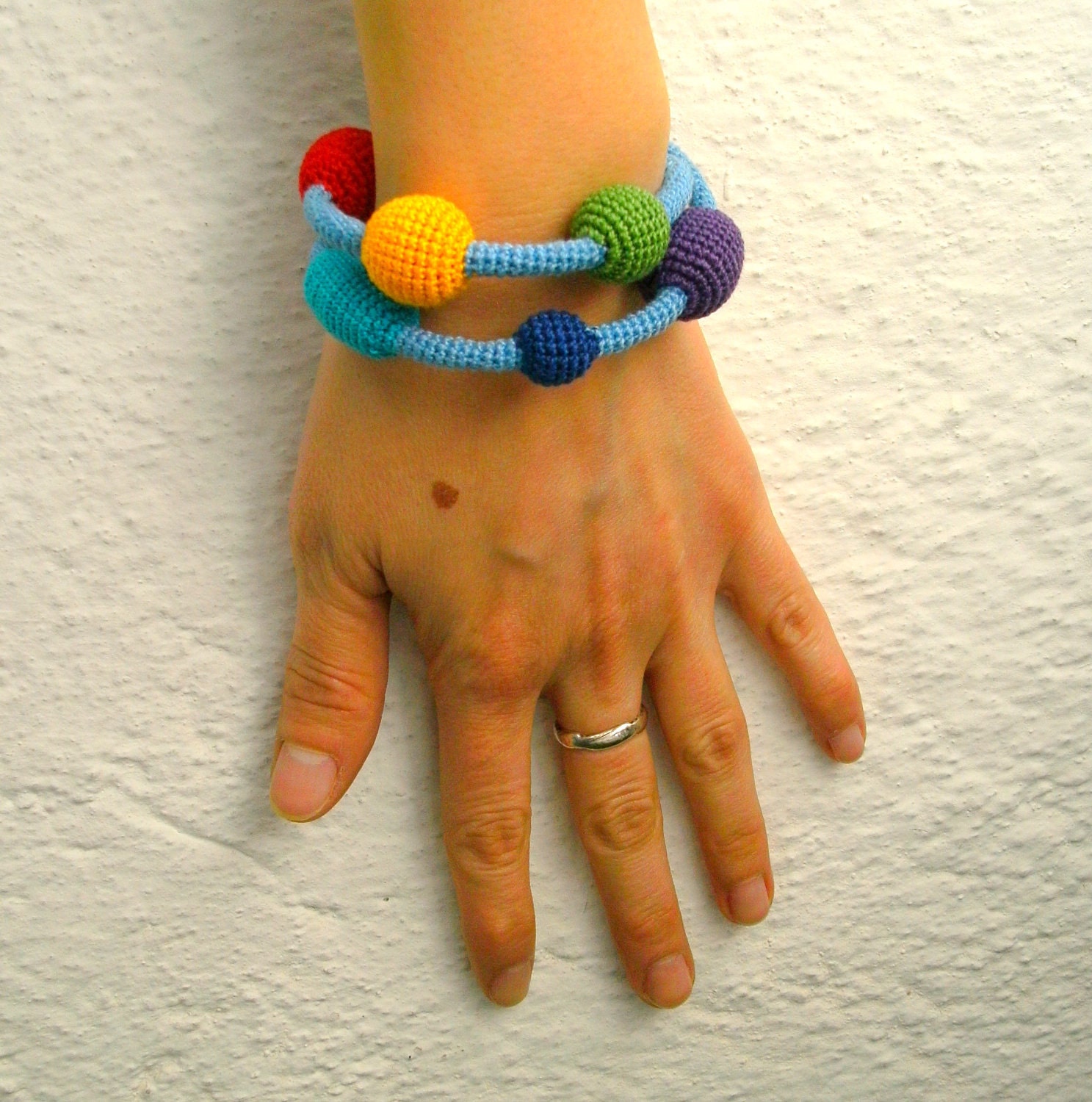 Crochet Bracelet / Wrap Bracelet - Colorful Bracelet - Rainbow Bubbles Wrap Cotton Bracelet - Crochet Beads Bracelet