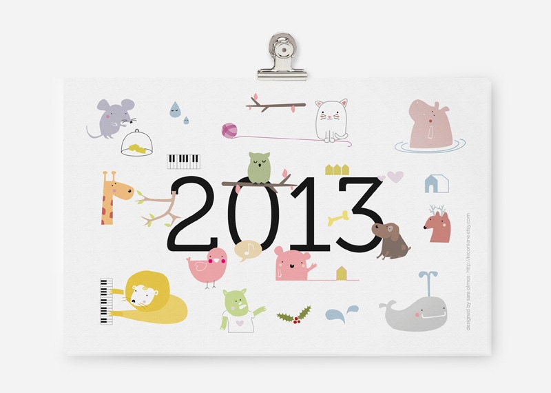 PDF printable Calendar 2013 - cute animal illustrations - teconlene