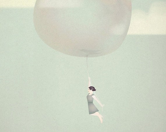 Bubble Girl Romantic Delicate Whimsical - Follow your dreams Print 8 x 11.5
