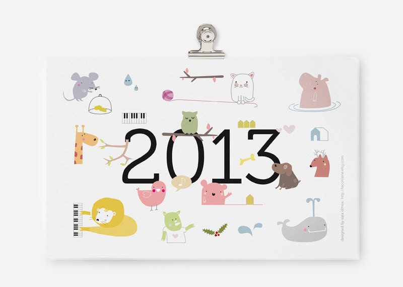 PDF printable Calendar 2013 - cute animal illustrations