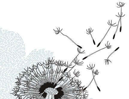 Freedom dandelion whimsical blue white illustration - Freedom Print 8 x 11.5