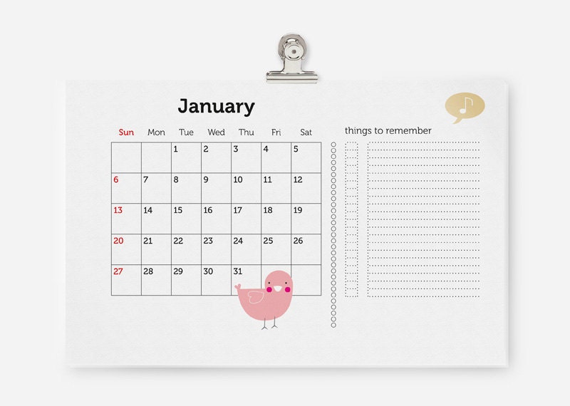 PDF printable Calendar 2013 - cute animal illustrations