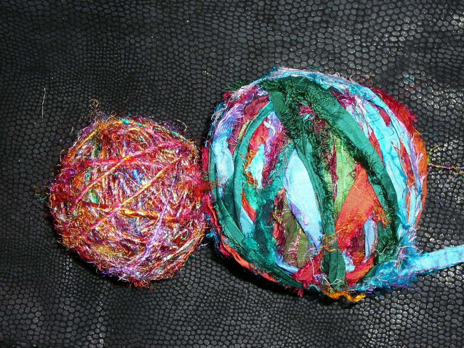MULTI-COLORED HANDKNIT SARI SILK SCARF - FRINGED AND BEADED