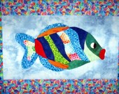 Fun and Funky Fish Wall Art Quilt Wall Hanging Batik Blue Ocean OOAK Handmade