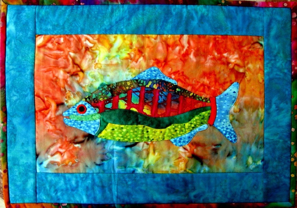 Wall Art Quilt Fish Wall Hanging Batik OOAK Handmade