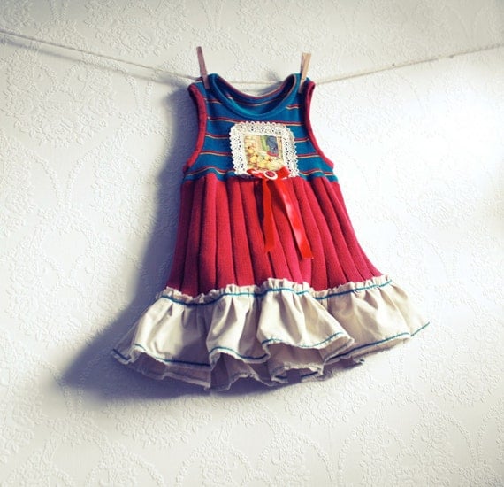 Toddler's Jumper Dress 2T Teal Burgundy by BrokenGhostClothing