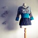 Women's Boho Top Upcycled Clothing Teal Blue Black Lace Striped Floral Bohemian Shirt Small 'COURTNEY"