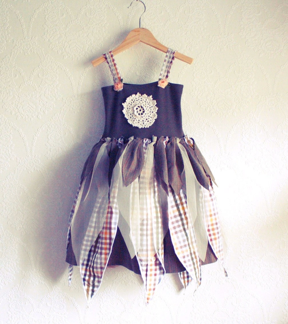 Girl's Fairy Dress 3T Upcycled Children's Clothing Olive Green Petals Pixie Toddler 'BEAUTY BUSH'