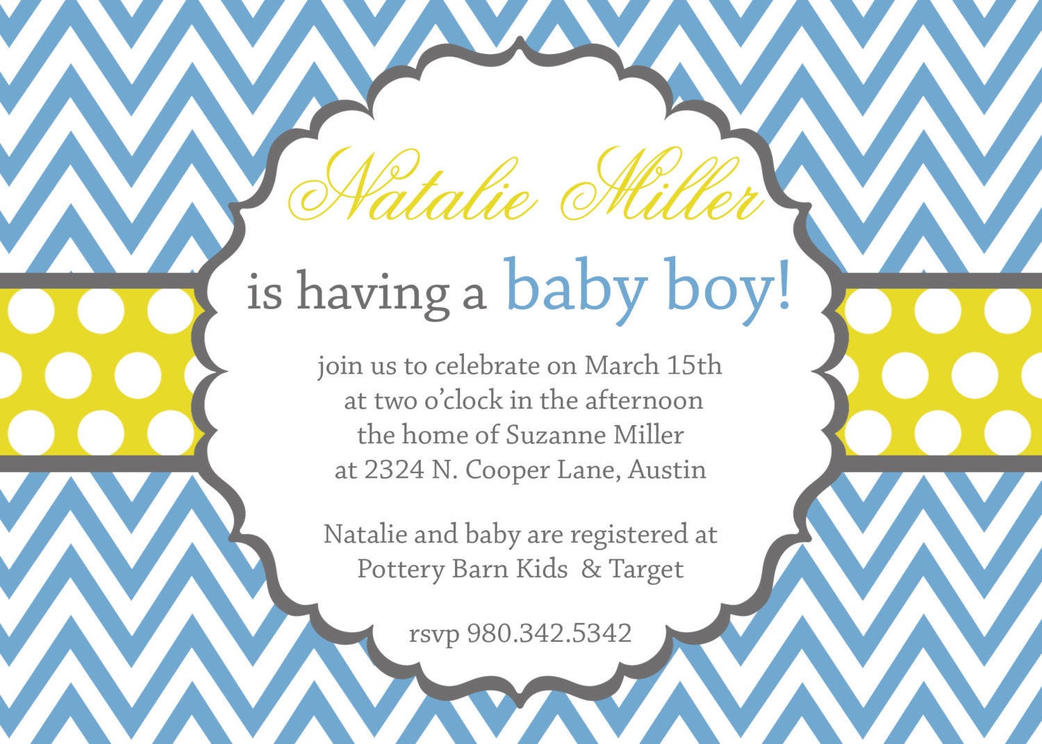 Natalie- Baby Shower Invitation for a boy - PRINTABLE INVITATION DESIGN
