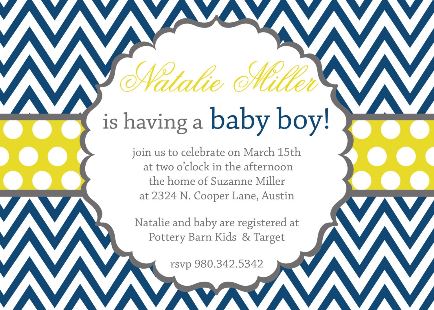 Natalie- Baby Shower Invitation for a boy - PRINTABLE INVITATION DESIGN