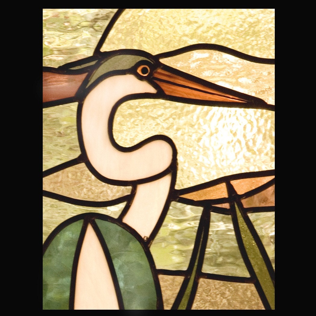 Blue Heron Stained Glass Window by LeadedGlassWorks on Etsy