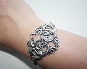 Gothic bracelet - sterling silverplated double dragon ornament - fantasy mystical mythological