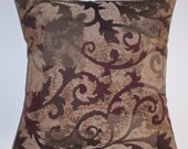 Throw Pillow Cover - 16x16" sewn with a Curling Branches Tapestry in Autumn - Leafy Vine Silhouette in Chocolate Brown Throw Pillow Cover