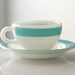 Pyrex Double Tough Milk Glass and Turquoise Cup and Saucer