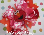 Embroidered Felt Elmo Boutique Style Layered Birthday Hair Bow Red Pink Orange