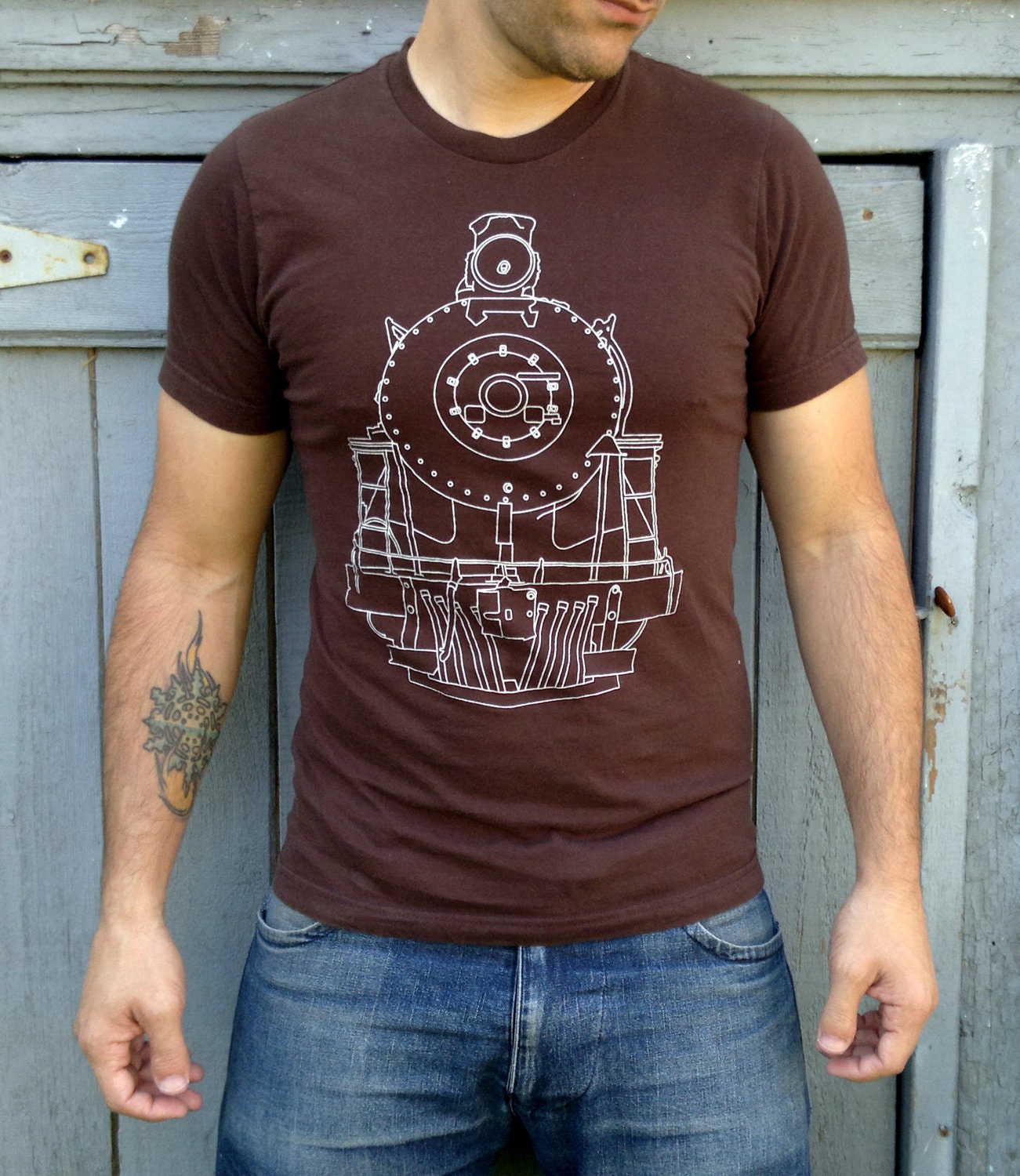 Mens Tshirt - Big Train Graphic T-Shirt Brown S, M, L, XL, XXL