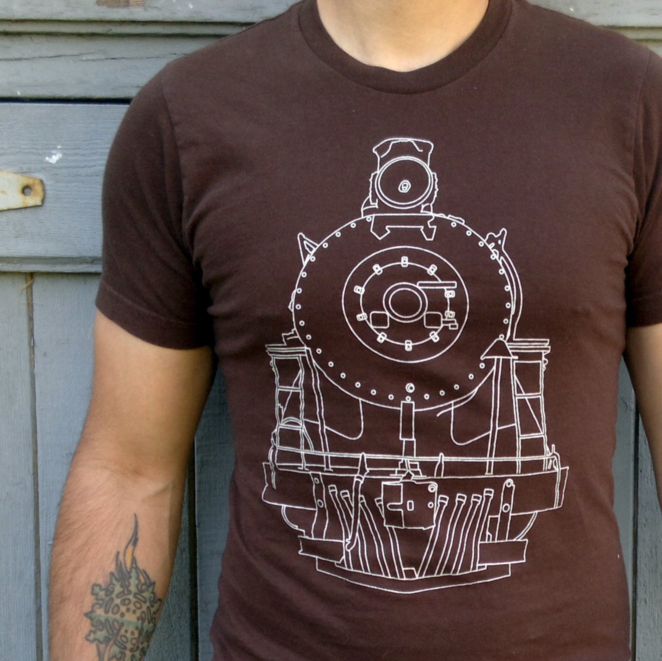 Gift for Men - Big Train Tshirt - Brown American Apparel Small, Medium, Large, Extra Large, XXL