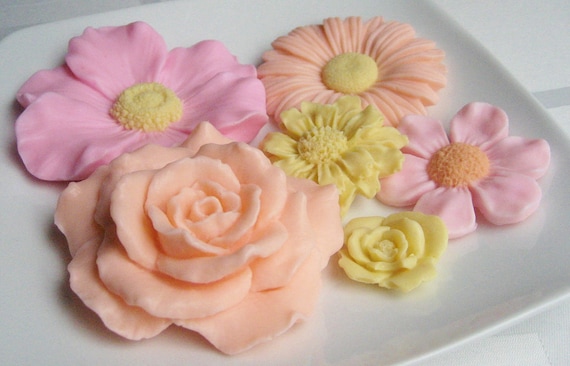 Decorative Flower Soap in Pastel Pink, Peach and Yellow
