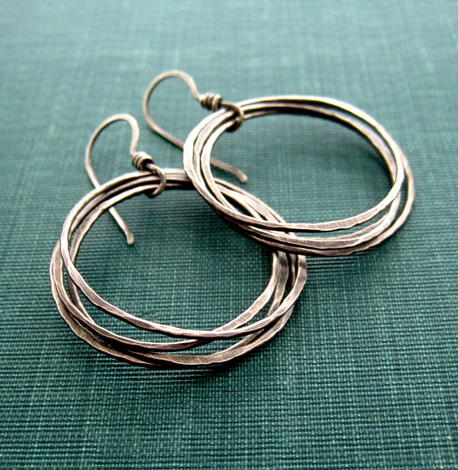 Recycled Silver Hoop Earrings with Hammered Texture (Made-to-Order)-"Coastal Cliff Earrings-Medium "