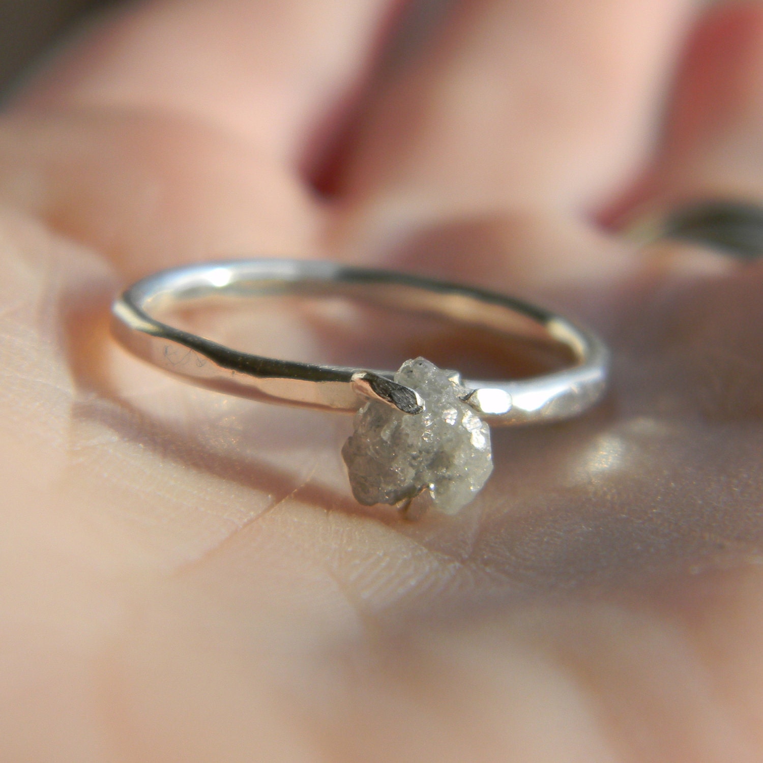 Reserved for someone special - Rough Diamond Solitaire Ring Rustic Prong Set Raw Diamond in Sterling Silver