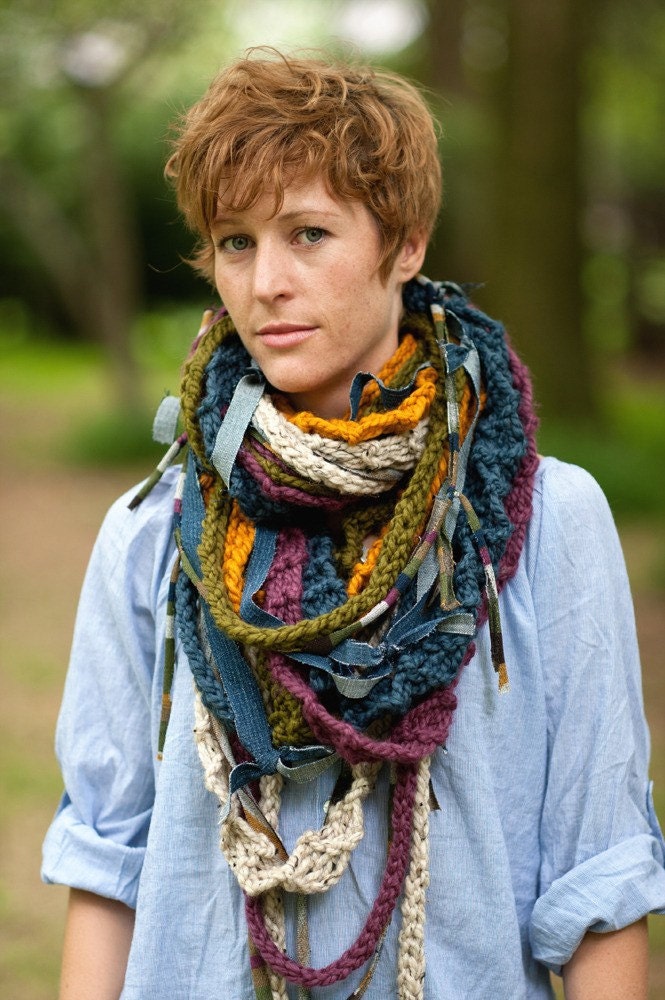 The Western Medusa.....Mini Medusa Infinity Scarf in Denim/Fig /Sage/Butterscotch