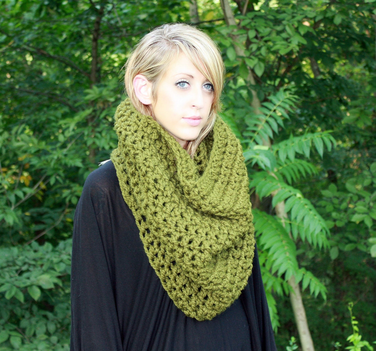 The Sumptuous Snood in Cilantro....Giant Infinity Scarf Hood