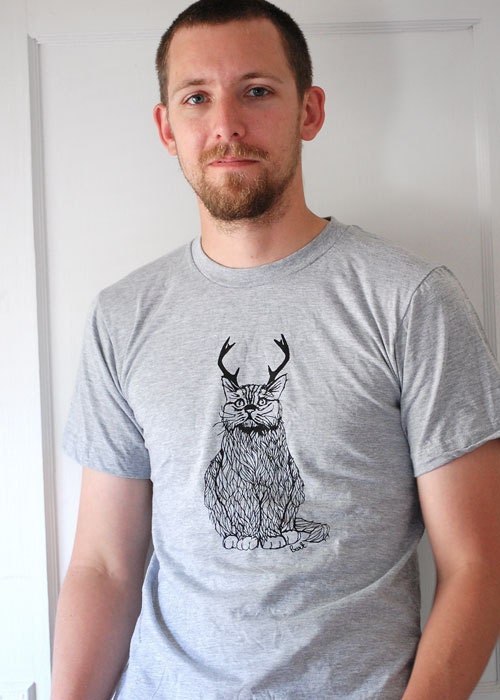 The Original Wild Cat-a-lope - mens cat with antlers funny humor tshirt - by Bark Decor - As seen on Animal Planets "Must Love Cats"