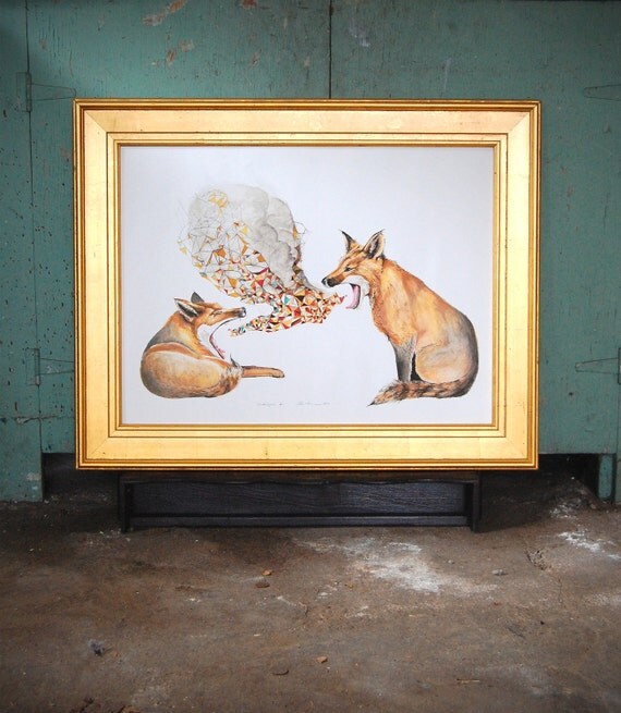 Smoke Signals - Modern Geometric Fox Print - Open Edition Giclee Print - Large 24 x18 - by Bark Decor
