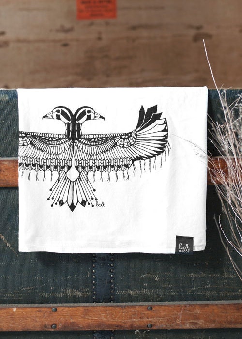 Reverie - Hand Printed Flour Sack towel Bird Kitchen Dish Towel - by Bark Decor