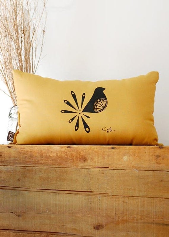 Mod Bird Pillow - in Mustard Yellow - by Bark Decor