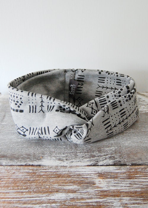 Giza Turban - Earwarmer Headband Turban Scarf - Native Tribal Hand Printed Jersey by Bark Decor