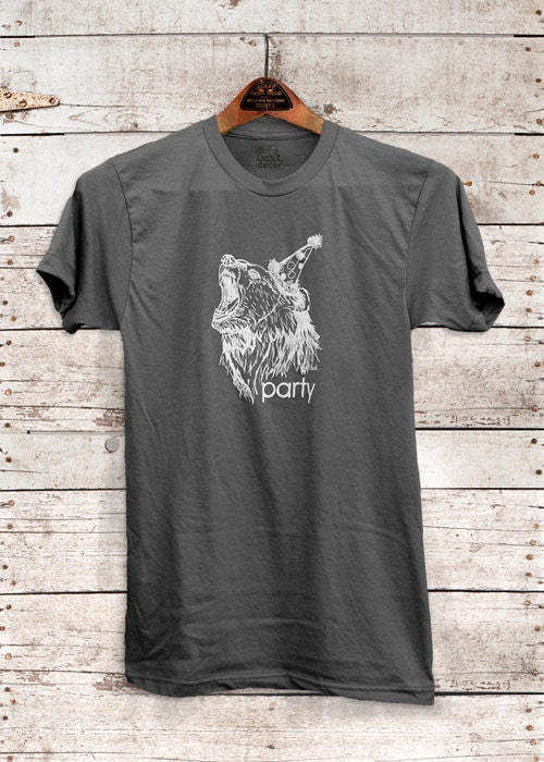 Party Bear - Mens funny humor bear party 50/50 t-shirt - by Bark Decor