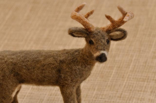 Needle Felted White Tailed Buck Deer Sculpture: Custom OOAK