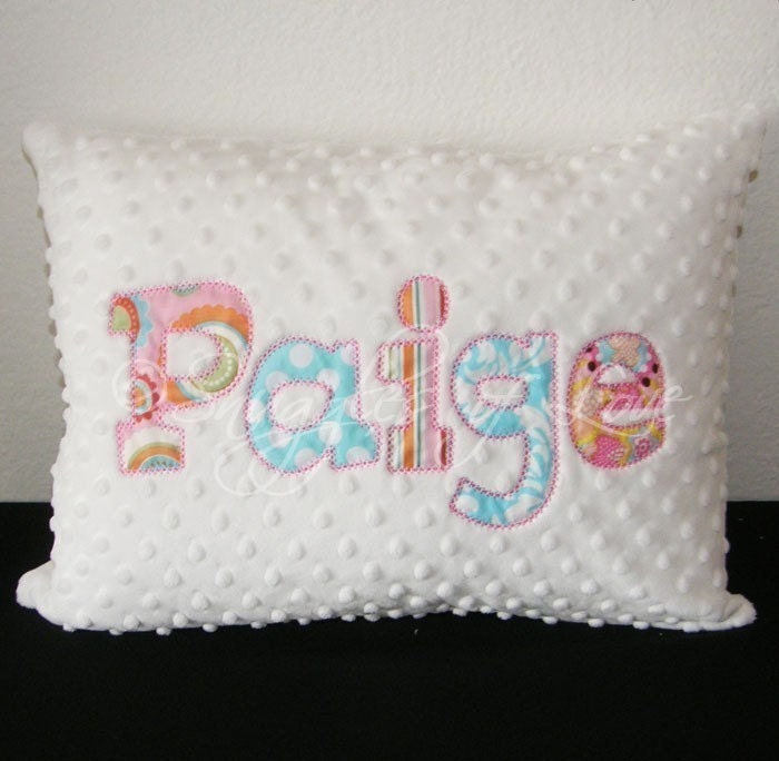 Pink and Turquoise Blue Girls Pillow - YOUR NAME Appliqued - Your Choice of Colors - Custom Made (12x16)