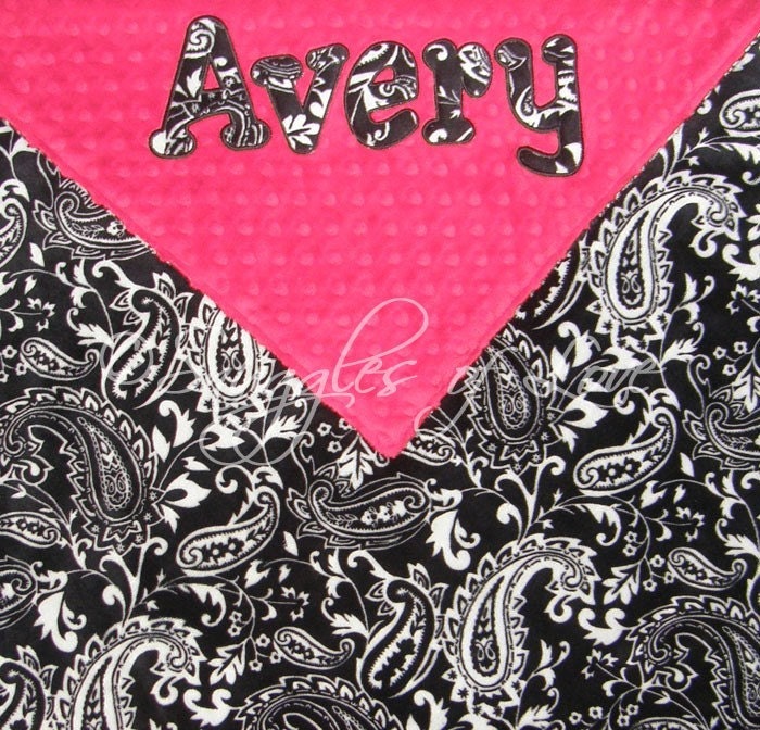 Personalized Super Soft Plush Minky Stroller Blanket (28x30) Minky Paisley and Red Dot, Custom