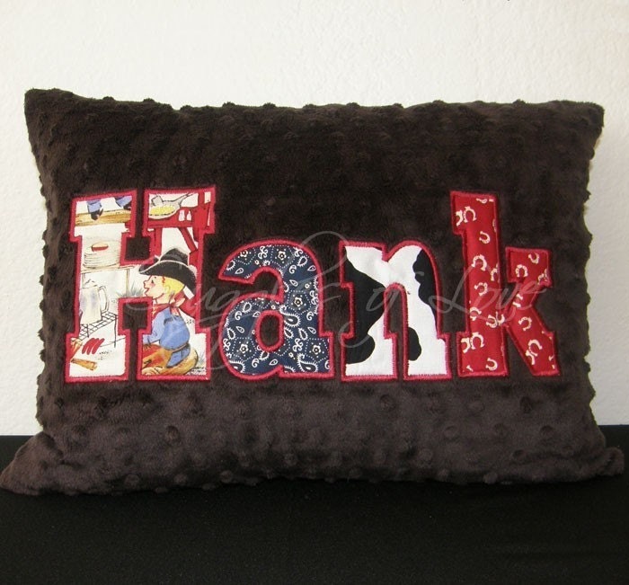Cowboy Pillow - Western Pillow - PERSONALIZED Minky Pillow - Appliqued with YOUR NAME in Western Fabrics - Custom Made