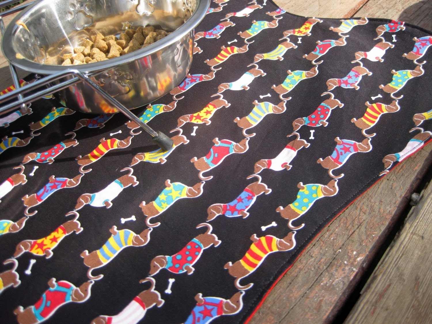 Dog Feeding Dish Placemat Dachshunds in Sweaters
