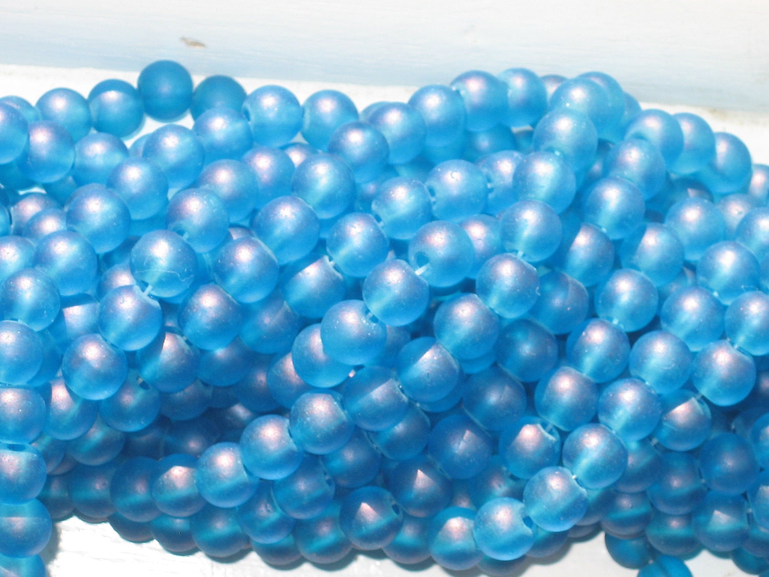 8mm Frosted Glass Round Beads Teal Blue 20