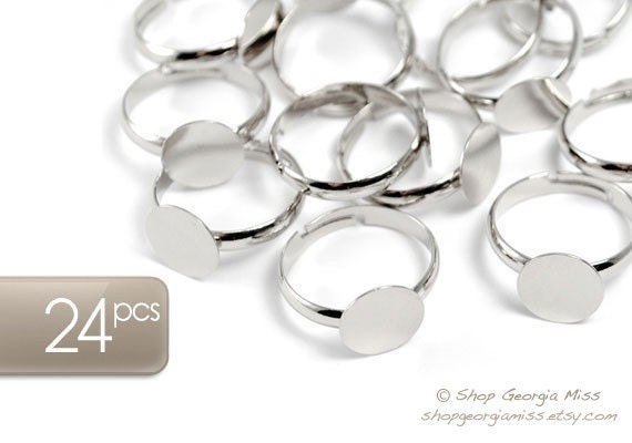 Adjustable Ring Base Silver 10mm Pad 24pcs