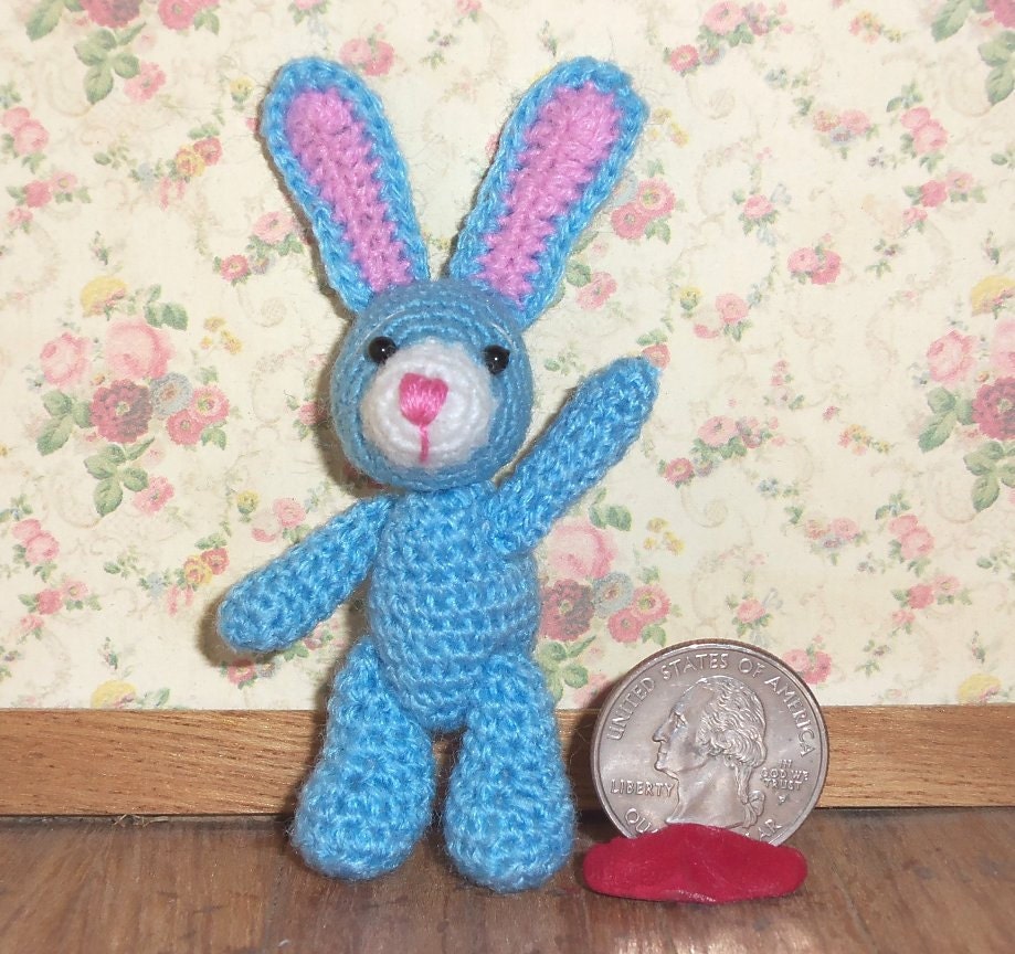 Blue Easter Bunny Rabbit  Miniature Thread Artist Crochet   Ready to Ship