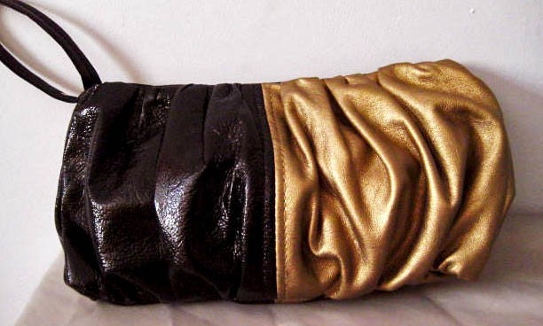 Faux Leather Clutch, for Vegan Fashionistas, Half Gold Half Black Two Toned Clutch