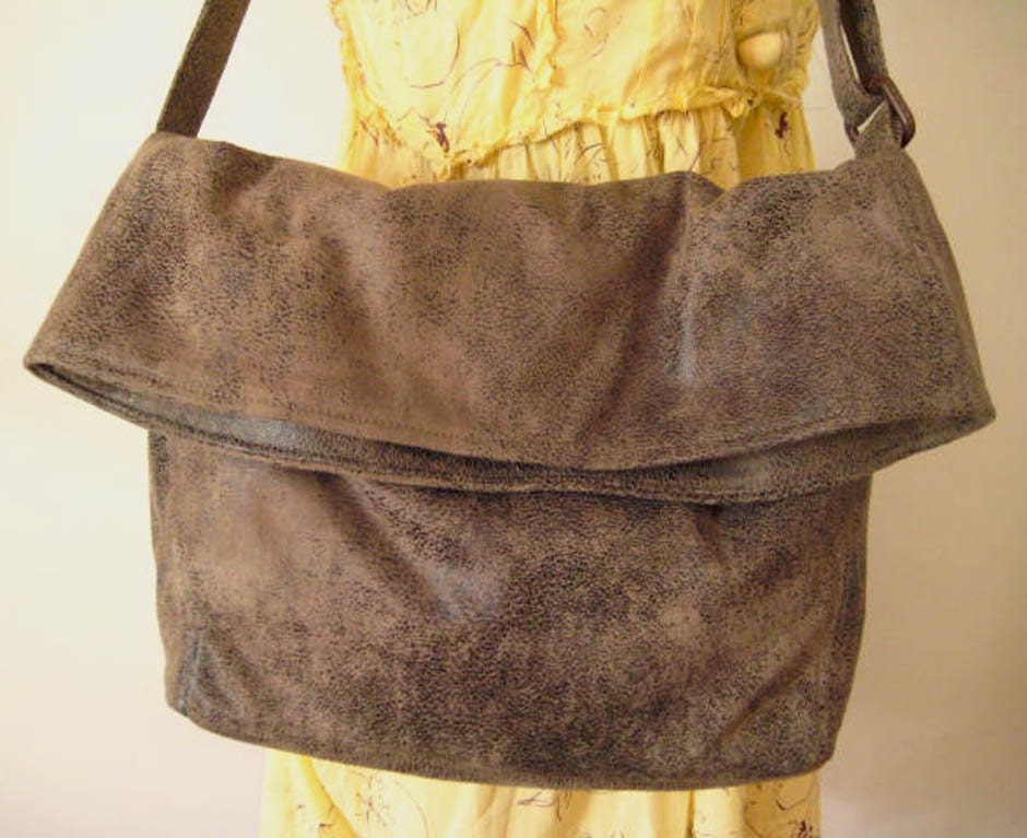 Earth Tone Bag in Faux Suede, Flop Bag in Stone, Crossbody Bag