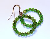 Czech Glass Beaded Hoop Earrings, Green, Large, Bold Boho Bohemian Round Circle Earrings