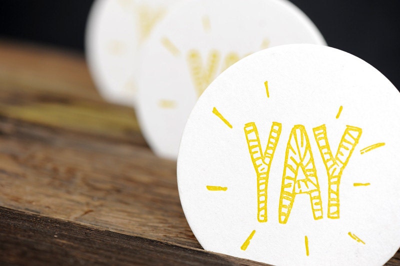 Yay Celebration Letterpress Paper Coasters