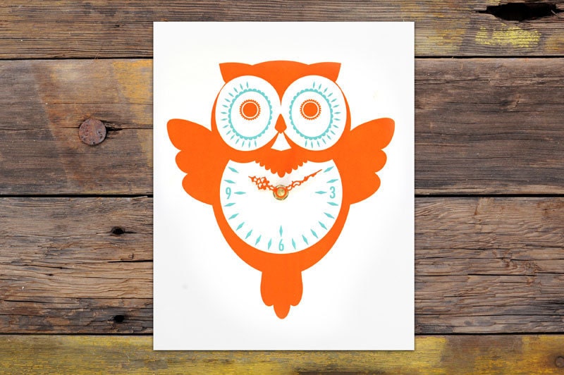 Retro Owl Letterpress Wall Clock