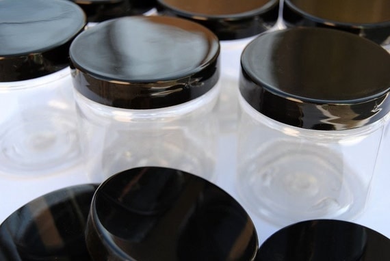 6 Clear Plastic Jars Black Lids 4 oz. 4 Extra by ScentedLuxuries