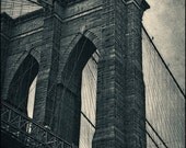 Brooklyn Bridge Fine Art Photography, Black and White, Split Toned Sepia Blue, American Flag, NYC, Manhattan