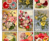 Digital Scrapbook -  Vintage Seed Packets -Flowers - ATC - 2.5x3.5" - Scrapbooking - Card Making - Collage Sheet